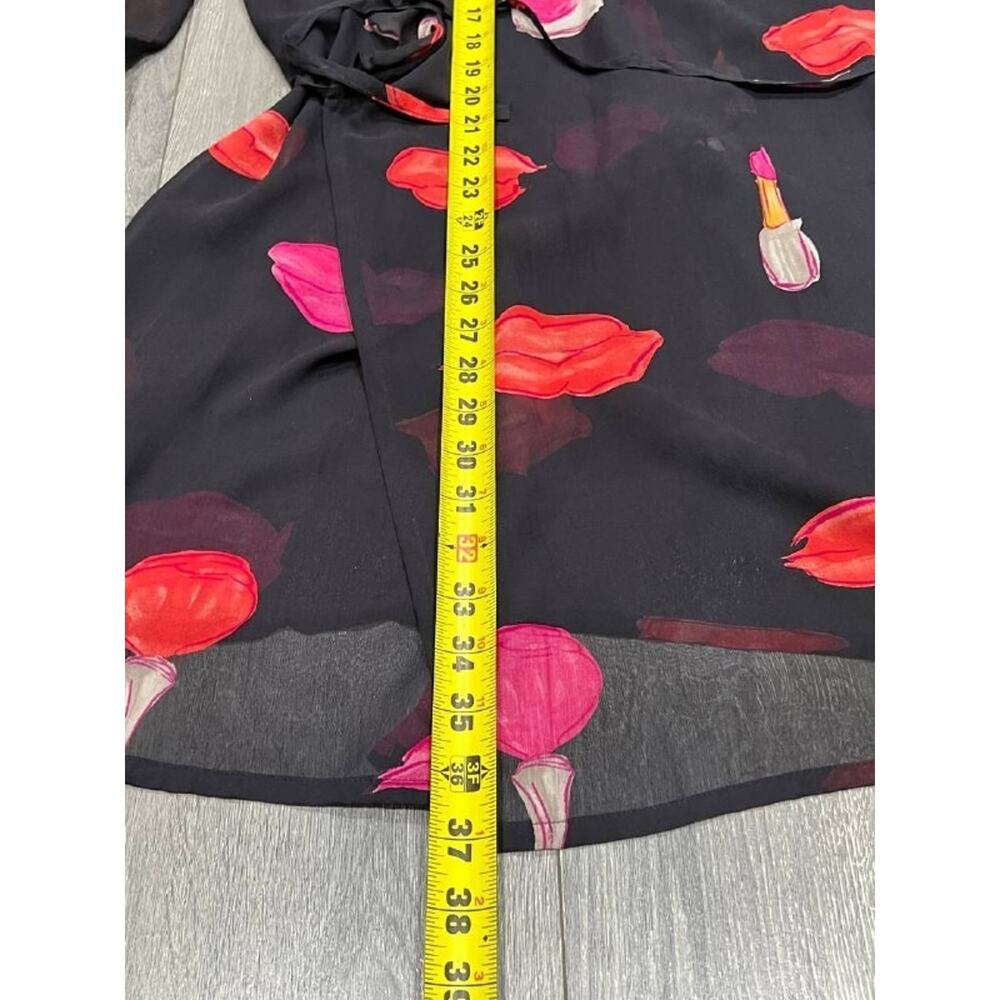Gideon Oberson Black 100% silk beachwear robe cover up Large A004701 - Picture 3 of 8
